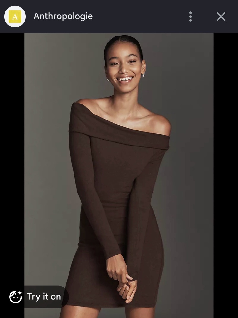 Reformation Chocolate Brown Off-Shoulder Long Sleeve Dress
